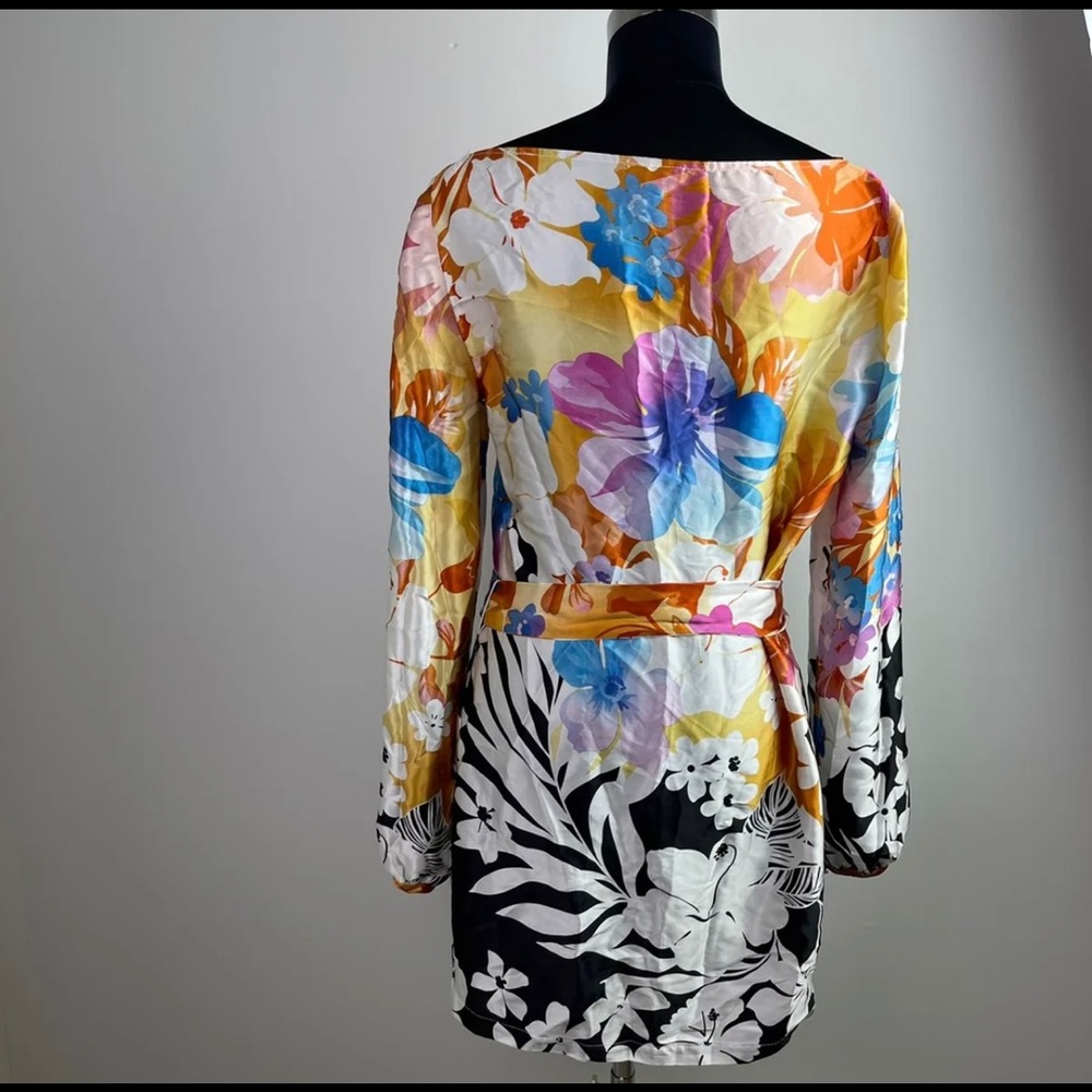 Caché Floral Print Multicolor Long Sleeve Scoop Neck Silk Blouse Size M - Picture 5 of 9